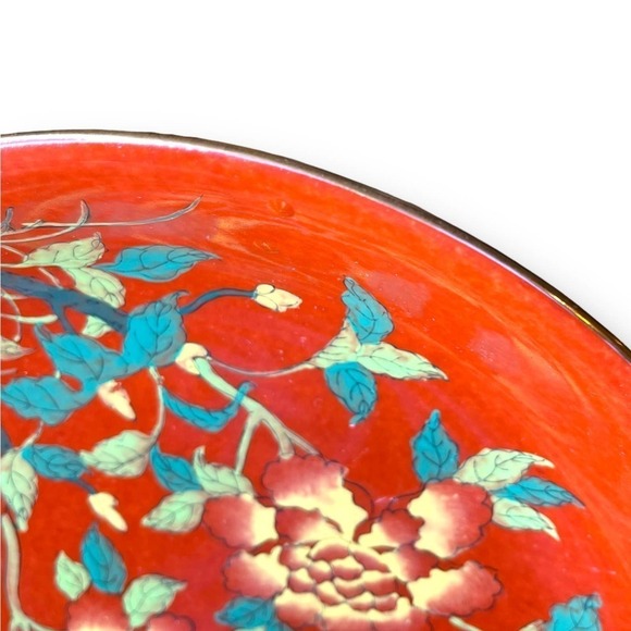 Vintage Rice Bowl Floral Oxblood Red Ceramic Made in Hong Kong - Picture 7 of 11